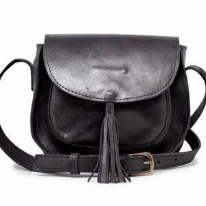 Able Maria Black Tassel Crossbody Handbag Flap Leather